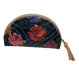 Consuela Lolo Dome Cosmetic Case Blue Zebra Rose Floral Make Up Bag Pouch Travel